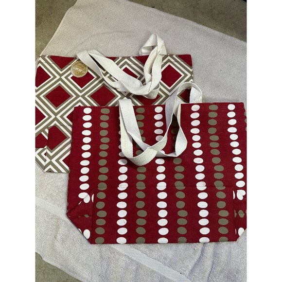 NEW Hallmark Tote Bag Set 2 Geometric Polka Dot Reusable Shopping Bags 18"x13" - Picture 5 of 11